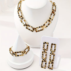 1 Set Simple and Versatile Retro Fashion Chain Buckle Necklace, Bracelet and Earrings