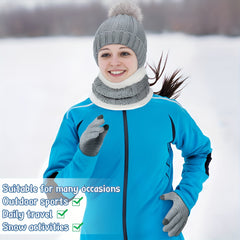 4pcs Winter Accessories Set for Women - Polyester Knitted Beanie Hat with Pompom, Ear Warmers, Touch Screen Gloves, and Scarf - Skiing and Outdoor Sports Warm Set