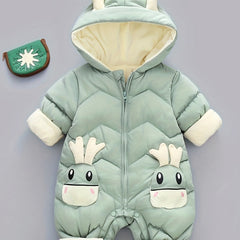 Infant Reindeer Hooded Snowsuit, Unisex Toddler Winter Padded Coat