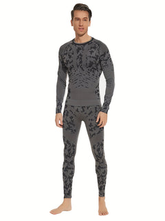 2 Set 4 Pieces Men's Sports Thermal Underwear Set, Fleece Lined Long Johns Base Layer Shirts Pant, Seamless Quick-drying Compression Shirt Comfortable High Stretch Breathable Leggings for Sports Such as Skiing, Outdoor Hiking