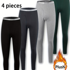 4 Pieces of Men's Thermal Underwear Pants - Warm and Fleece-Lined Tights with High Elasticity for Cold Weather Base Layer - Fall/Winter Essential