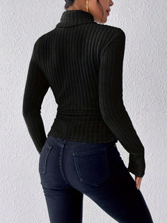 Women's 3pcs Ribbed Turtleneck Long Sleeve Tops - Casual, Stretchy Polyester Blend, Machine Washable - Perfect for Spring & Fall