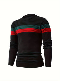 Cool Knitted Sweater for Men, Men's Casual Retro Striped Pullover Knit Sweater Streetwear for Winter Fall