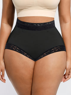 2pcs High-Waist Shapewear Panties for Women, Breathable Comfort Postpartum Recovery, Tummy Control Lace Trim Shorts, Polyamide and Elastane