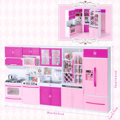 5pcs Pink Kitchen Pretend Play Set with Dishwasher, Oven, Refrigerator, and More, Features Lights and Sounds