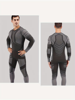 2 Set 4 Pieces Men's Sports Thermal Underwear Set, Fleece Lined Long Johns Base Layer Shirts Pant, Seamless Quick-drying Compression Shirt Comfortable High Stretch Breathable Leggings for Sports Such as Skiing, Outdoor Hiking