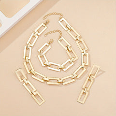 1 Set Simple and Versatile Retro Fashion Chain Buckle Necklace, Bracelet and Earrings