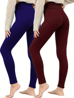 4pcs Women'S Plus Size Fleece Thermal Leggings, High Waist Warm Leggings For Fall & Winter