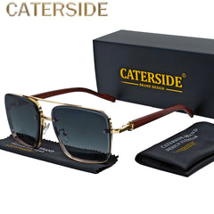 Men'S Square Fashion Gradient Glasses, Wide Frame (>139 mm), Wooden & Metal Alloy, PC Lens,