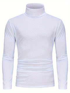 3-Pack Men'S High Neck Long Sleeve T-Shirts - Solid Color Stretch Knit Polyester Base Layer Shirts for Fall/Winter Warmth