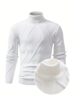 Mens Fashionable Solid Knitted Pullover - Comfortable & Ultra-Stretchy Long Sleeve Turtle Neck Top - Perfect for Urban Adventures, Leisurely Strolls & Outdoor Activities