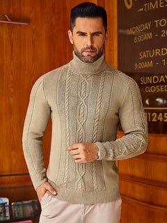 Slim Fit Men's Twisted Knitted Turtleneck Sweater Casual Warm Pullover