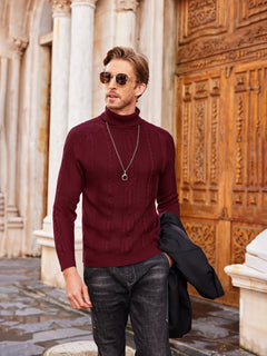 Slim Fit Men's Twisted Knitted Turtleneck Sweater Casual Warm Pullover