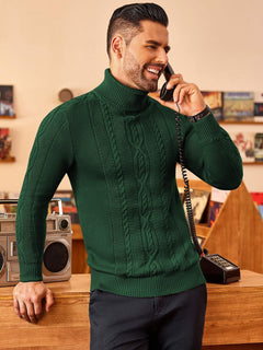 Slim Fit Men's Twisted Knitted Turtleneck Sweater Casual Warm Pullover