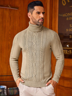 Slim Fit Men's Twisted Knitted Turtleneck Sweater Casual Warm Pullover