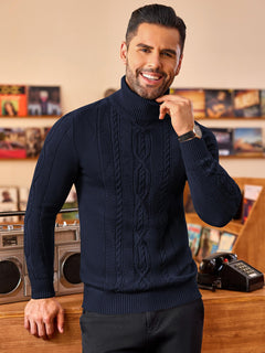 Slim Fit Men's Twisted Knitted Turtleneck Sweater Casual Warm Pullover