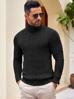 Slim Fit Men's Twisted Knitted Turtleneck Sweater Casual Warm Pullover