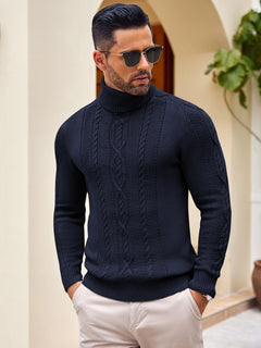 Slim Fit Men's Twisted Knitted Turtleneck Sweater Casual Warm Pullover