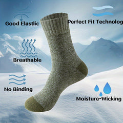 5 Pairs Men's Winter Thickened Fleece Warm Crew Socks, Polyester and Spandex Knit Fabric, Solid Color, Breathable Moisture-Wicking, Non-Binding Elastic Tube Socks