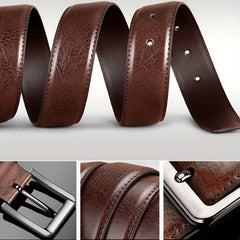 2pcs Men's Genuine Leather Belt with Alloy Pin Buckle - Casual Retro Style