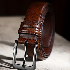 2pcs Men's Genuine Leather Belt with Alloy Pin Buckle - Casual Retro Style