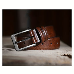 2pcs Men's Genuine Leather Belt with Alloy Pin Buckle - Casual Retro Style