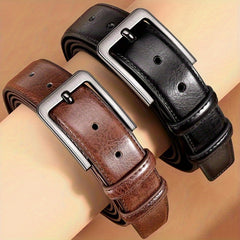 2pcs Men's Genuine Leather Belt with Alloy Pin Buckle - Casual Retro Style