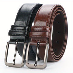 2pcs Men's Genuine Leather Belt with Alloy Pin Buckle - Casual Retro Style