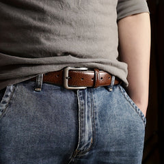 2pcs Men's Genuine Leather Belt with Alloy Pin Buckle - Casual Retro Style