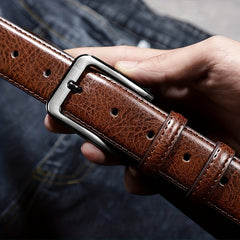 2pcs Men's Genuine Leather Belt with Alloy Pin Buckle - Casual Retro Style