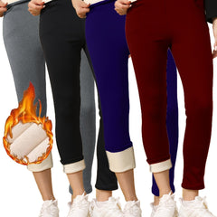 4pcs Women'S Plus Size Fleece Thermal Leggings, High Waist Warm Leggings For Fall & Winter