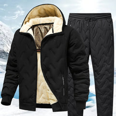 Men's Winter Fleece-Lined Hooded Jacket & Pants Set - Casual, Warm Outdoor Gear with Zipper Pockets