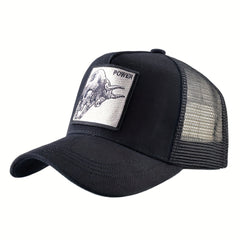 Casual Polyester Baseball Cap with Embroidered Bull, Breathable Mesh Back, for Men, Outdoor Sports Sun Protection Hat