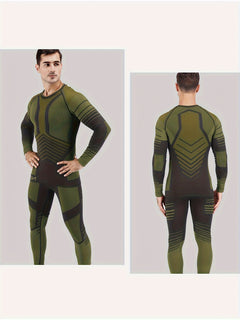 2 Set 4 Pieces Men's Sports Thermal Underwear Set, Fleece Lined Long Johns Base Layer Shirts Pant, Seamless Quick-drying Compression Shirt Comfortable High Stretch Breathable Leggings for Sports Such as Skiing, Outdoor Hiking