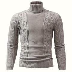 Soft Viscose Blend Men's Long Sleeve Turtleneck Sweater, Regular Fit Solid Color High Collar Knitwear with Ribbed Knit Pattern Design