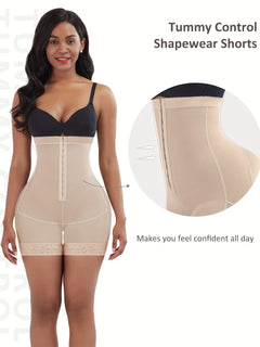 Elegant Women's Shapewear Shorts with Ring Detail - Nylon & Spandex, Tummy Control & Butt Lifting, Solid Color