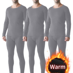 3-Pack Men'S Winter Warm Thermal Underwear, Crew Neck Solid Color Knit Polyester 95% Elastane 5% Base Layer, Regular Fit, Thick