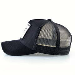 Casual Polyester Baseball Cap with Embroidered Bull, Breathable Mesh Back, for Men, Outdoor Sports Sun Protection Hat