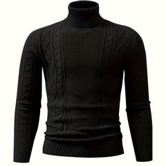 Soft Viscose Blend Men's Long Sleeve Turtleneck Sweater, Regular Fit Solid Color High Collar Knitwear with Ribbed Knit Pattern Design