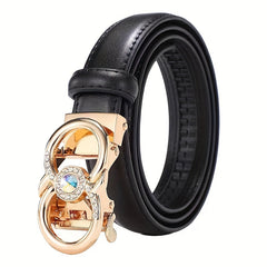 Classic Automatic Buckle genuine leather Belt Rhinestone Solid Color Stylish Leather Belt For Women Casual Jeans Pants Waistband