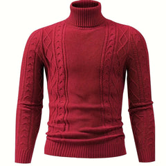 Soft Viscose Blend Men's Long Sleeve Turtleneck Sweater, Regular Fit Solid Color High Collar Knitwear with Ribbed Knit Pattern Design