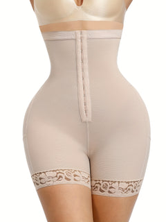 Elegant Women's Shapewear Shorts with Ring Detail - Nylon & Spandex, Tummy Control & Butt Lifting, Solid Color