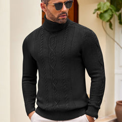 Slim Fit Men's Twisted Knitted Turtleneck Sweater Casual Warm Pullover