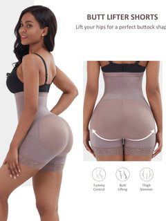 Elegant Women's Shapewear Shorts with Ring Detail - Nylon & Spandex, Tummy Control & Butt Lifting, Solid Color