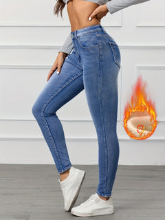 Cozy Fleece-Lined High-Waist Skinny Jeans for Women - Stretch Denim, Warm & Stylish Winter Pants