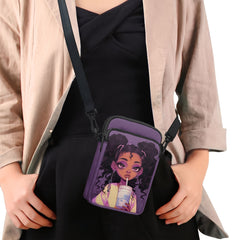 1pc Stylish African Girl Printing Chic Double Layers Crossbody Bag Small Phone Holder Lightweight Adjustable Strap Zipper