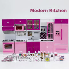 5pcs Pink Kitchen Pretend Play Set with Dishwasher, Oven, Refrigerator, and More, Features Lights and Sounds