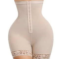 Elegant Women's Shapewear Shorts with Ring Detail - Nylon & Spandex, Tummy Control & Butt Lifting, Solid Color