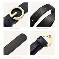 Women's Simple Leather Belt Fashionable G Buckle Solid Color Cowhide Belt Casual Jeans Pants Belt Dress Belt