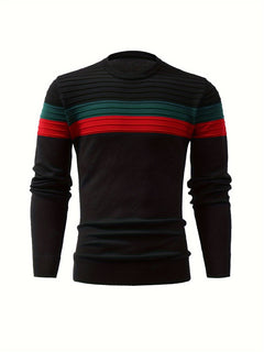 Cool Knitted Sweater for Men, Men's Casual Retro Striped Pullover Knit Sweater Streetwear for Winter Fall